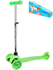 Самокат 3-х колесный зеленый  (54*11*51-70) кол. 11/7,8см,PU,передн.свет,до 60кг)в кор. (Арт.И-3380)