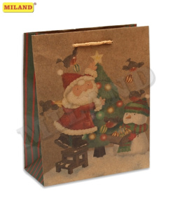 Пакет подарочный Дед мороз, снеговик и ёлка (M KRAFT) 12 шт ДСЕ-0163