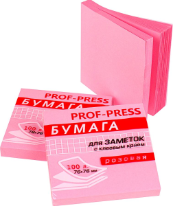 22. Бумага для заметок с клеевым краем РОЗОВАЯ (ЗБ-1555) 76х76 мм, 100л, кратно 12