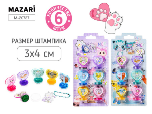 Штампик детский с картинками КОТИКИ, размер 3х4 см, набор 6 шт, картинка штампа совпадает с картинко