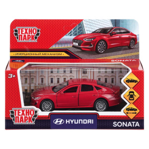 Машина металл HYUNDAI SONATA длина 12 см, двери, багаж, инерц, красный, кор.