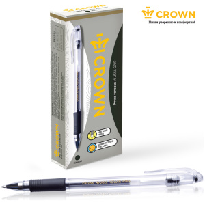 Ручка гелевая Crown /Hi-Jell Grip/ черная, 0,5мм, грип HJR-500R (10702070/160224/3069697/1, Республи