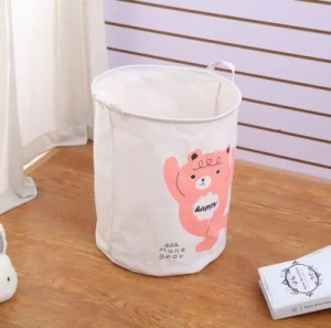 Корзина для игрушек Счастливый Мишка, ткань хлопок/лён, водонепронец, диаметр 40см, высота 50см, в п