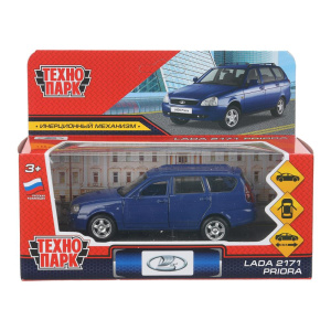 Машина металл LADA PRIORA длина 12 см, двери,багаж,инерц,синий, в кор. Технопарк в кор.2*36шт