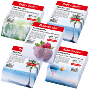 Блок для записей BRAUBERG проклеенный, косой срез 9х11 см, 300 листов, ДЕКОРАТИВНЫЙ, 5 дизайнов ассо