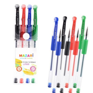 Набор ручек гелевых LIPARI, 4 цв., пулевидный пиш.узел 0.5мм, корпус пластиковый прозрачный, с резин