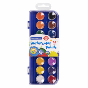 Краски акварельные BRAUBERG /PREMIUM/ 16 цветов, круглые кюветы 23 мм, пенал, 191744