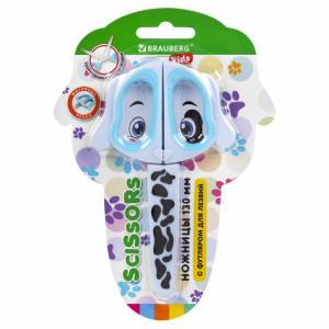 Ножницы 130 мм, фигурные рукоятки с резиновыми вставками /Далматин/, с чехлом, BRAUBERG KIDS, 238352
