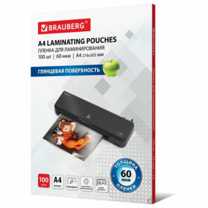 Пленки-заготовки д/ламинир-я BRAUBERG, КОМПЛЕКТ 100шт, для формата А4, 60 мкм, 531452