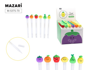 Ручка гелевая HAPPY FRUITS,СИНЯЯ, игольчатый пишущий узел 0,5 мм, цветной пластиковый корпус 6 дизай