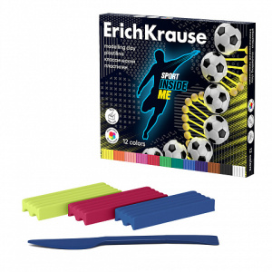 Пластилин классический ErichKrause Sport DNA 12 цветов со стеком, 180 г (в коробке 12 шт)