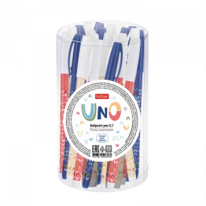 РУЧКА Hatber шариковая Uno 0,7мм с клипом корпус с рисунком Ассорти в пласт.стакане 48 шт.