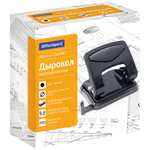 Дырокол OfficeSpace 35л., металлический, черный, с линейкой 266967 (10702070/210425/5133686/1, Китай