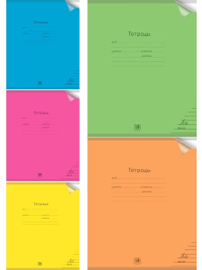 Тетрадь ЛИНИЯ 18л. цвет.пласт.обл. plastic cover НЕОН (18-1336) ассорти 5 цветов