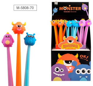 Ручка гелевая MONSTER, СИНЯЯ, игольчатый пиш. узел 0.5 мм, цветной пластиковый корпус, сменный стерж