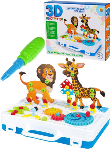 3D Конструктор-мозаика /Сафари парк-1/ пластик., с отверткой (209 дет)(31х6,5х24,5см) (Арт. К-1726)