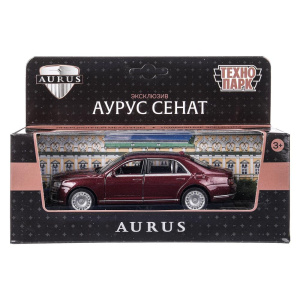 Машина металл АУРУС СЕНАТ длина 13,5 см, двери, багаж, инерц, бордовый, кор. 