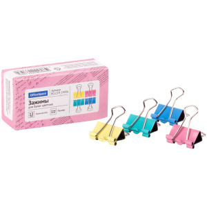 Зажимы для бумаг 19мм, OfficeSpace, 12шт., цветные, картонная коробка BCLC19_19356 (10702070/090322/