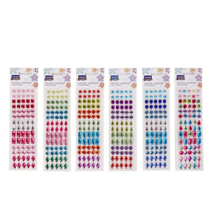 Стразы-наклейки акриловые АССОРТИ, 23*10 см, 2 дизайна, ассорти цветов, ОПП-упаковка с европодвесом