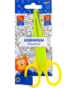 TM /Profit/ Ножницы детские, зелёно-жёлтые. МОНСТРИКИ, 13 см (НЖ-1151) с фигур.лезв,в к/б, кр 12/480