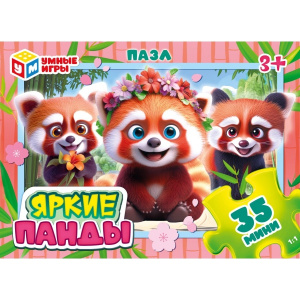 Яркие панды. Пазлы в коробке 35 деталей. 90х65х25 мм. Умные игры  в уп.32шт в кор.8уп