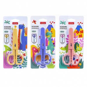 Ножницы Детские 13.5см в чехле  Hatber -Dino- ассорти,  в инд.упак.с европодвесом