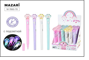 Ручка шариковая ЛАПКИ, СИНЯЯ, с подсветкой, пулевидный пиш.узел 0.7мм, корпус пластиковый, сменный с