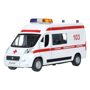 Машина металл свет-звук FIAT DUCATO СКОРАЯ 14 см, двер, ин, тележ, бел, 