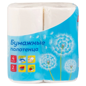 Полотенца бумажные в рулонах OfficeClean, 2-слойные, 11м/рул, тиснение, белые, 4шт.