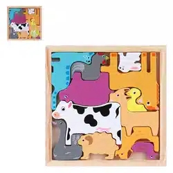 ИГРОЛЕНД Игрушка развивающая для малышей /Головоломка деревянная/, 8 дизайнов, 16,7х16,7см, дерево (