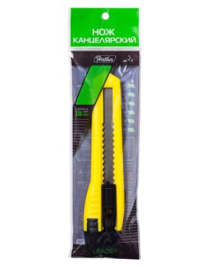 Нож Канцелярский LEADER18мм PUSH-LOCK нерж. сталь Hatber   в инд.упак.с европодвесом