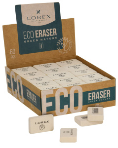 Ластик LOREX ECO GREEN NATURE натуральный каучук 31х21х8 мм прямоуг. белый мягкий индив.штрих-код