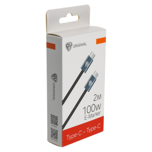 Кабель для зарядки Type C-Type C BY Absolut, 100Вт, 2м, 5A, E-Marker, нейлон, черный