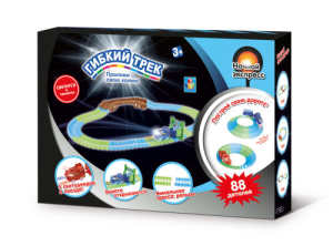 1toy гибкий трек /Ночной Экспресс/, ворота, мини-мост, паровоз со светом, 88 дет, дорога светится в 