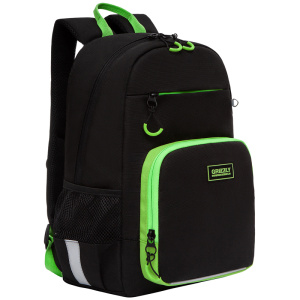Рюкзак Grizzly, 25*40*13см, 1 отделение, 4 кармана, анатомическая спинка, черный-салатовый RB-255-2/