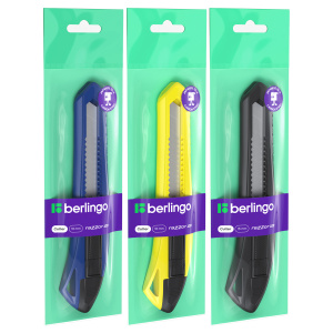 Нож канцелярский 18мм Berlingo /Razzor 100/, push-lock, ассорти, европодвес BM4126 (10702070/190824/