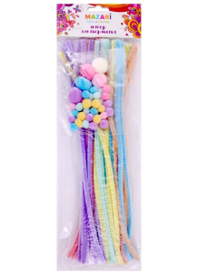 Набор для творчества: проволока синельная (d=0.6 см, длина 30 см, 50 шт.) и помпоны, ОПП-пакет с евр