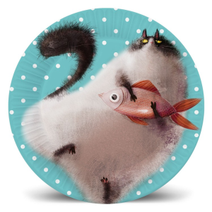 Набор бумажных тарелок Кот и рыбка, 6 шт d=180 мм