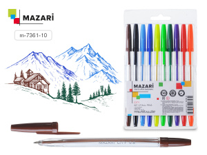 Набор шариковых ручек CITY, 10 цветов, пулевидный пиш. узел 0.8 мм, шестигранный прозрачный пластико