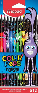 Набор цвет. карандашей MAPED COLOR'PEPS BLACK MONSTER 12 цв. пластик трехгран. корп. карт.уп. принт 