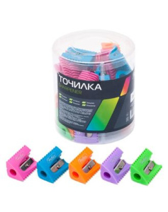 Точилка Hatber Пластиковая Цветная Ассорти 5 цв.-Ассорти- с 1-м отверстием 36шт   в пластик.боксе