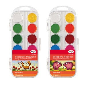 Акварель Гамма /Мультики NEW/, медовая, 12 цветов, без кисти, пластик, европодвес 211046_12