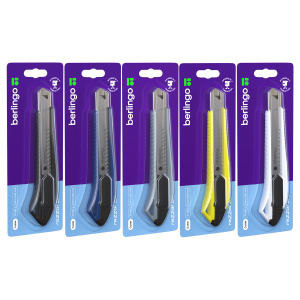 Нож канцелярский 18мм Berlingo /Razzor 200/, auto-lock, металл. направл., ассорти, европодвес BM4130