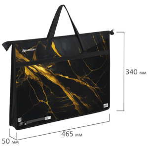 Папка для рисунков и чертежей с ручками BRAUBERG А3, пластик, молния сверху, /Black&gold marble/, 27