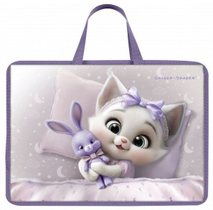 Папка д/труда с 2 ручками А4 широкая Каляка-Маляка МИЛАЯ КОШЕЧКА 330х260х75 мм сирен. пластик, полиэ