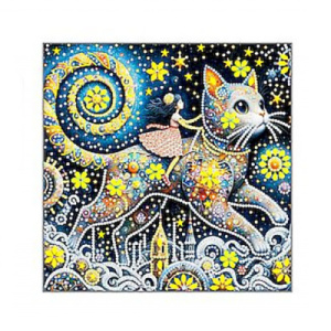 Алмазная мозаика КОТ, 30x30 см, деревянный подрамник, частичная выкладка, термоусадочная плёнка