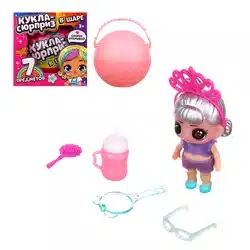 ИГРОЛЕНД Кукла-сюрприз в шаре-подставке, 7 пр., ПВХ, РР, 9,5х9,5х9,5см, 6 дизайнов (10702070/220625/