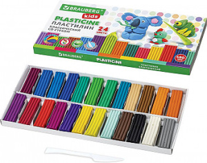Пластилин классический BRAUBERG KIDS, 24 цвета, 480 грамм, стек, ВЫСШЕЕ КАЧЕСТВО, 106437