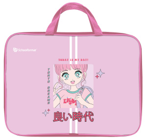 Папка д/труда с 2 ручками А4 широкая Schoolformat ДЕВОЧКА АНИМЕ 350х265х60 мм сирен. полиэстер молни