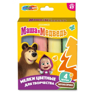 Мелки асфальтовые 4 цв Маша и Медведь МУЛЬТИ АРТ в кор.48наб